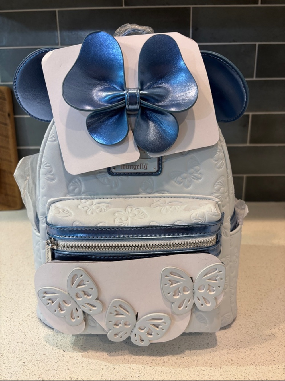 Loungefly Blue Butterflies Backpack with Metallic Blue Bow & Accents NWT